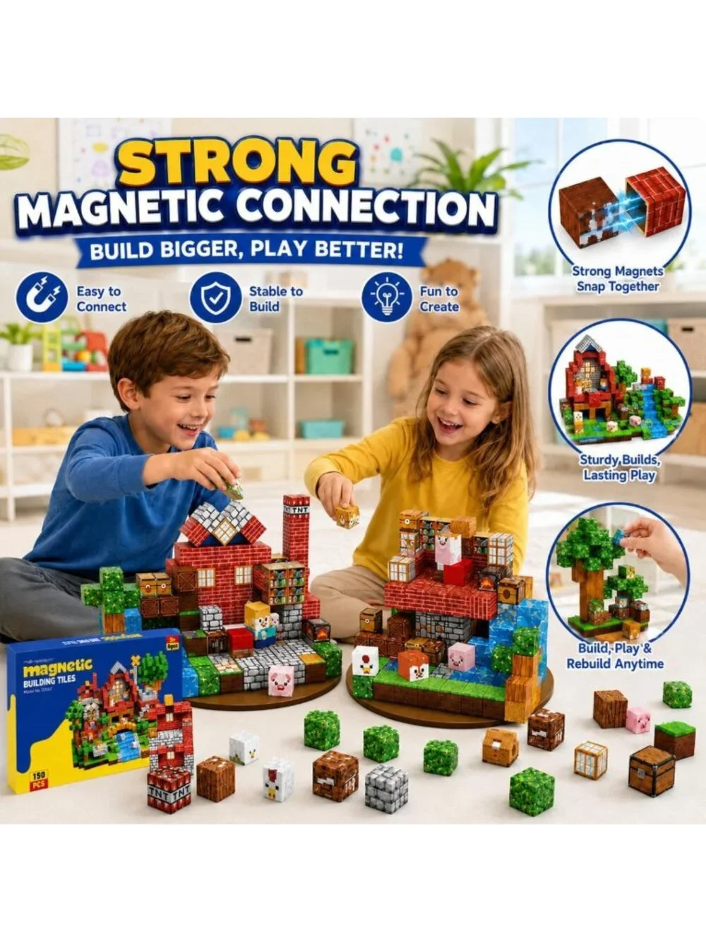 150PCS Magnetic Building Blocks - STEM Stacking Cubes Toy for Kids 3+ | Fun